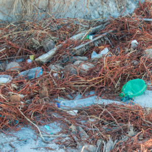 Marine Debris Marine debris and plastic pollution along shore.